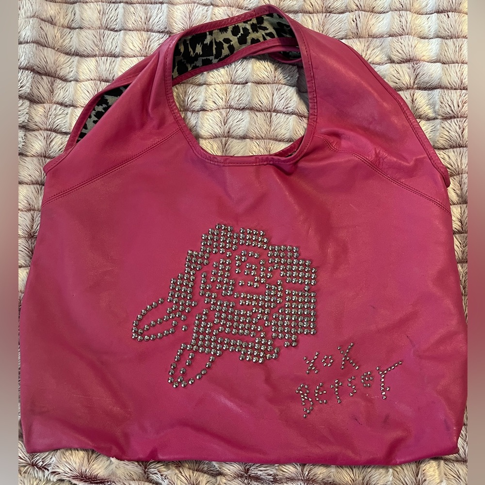 Vintage Betsey Johnson Studded Pink Leather Tote Purse